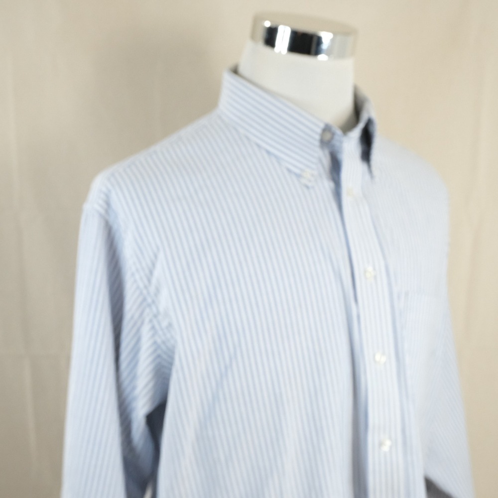 Stafford 18 34/35 Classic Fit Oxford Dress Shirt Blue Striped Cotton Blend Mens